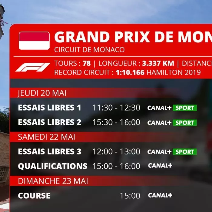 Programme du GP de Monaco (Heures Françaises)