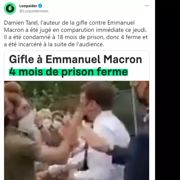 L'auteur de la gifle condamné à 4 mois de prison ferme