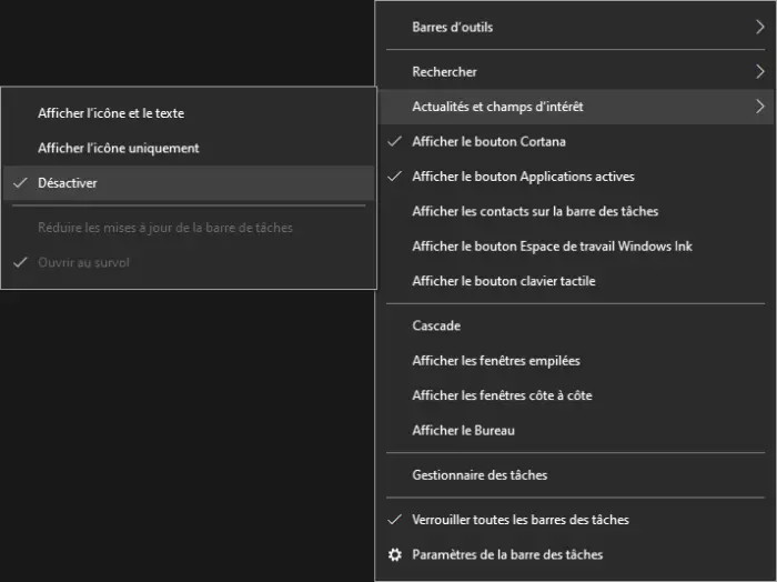 Désactiver la météo dans la barre des tâches Windows 10