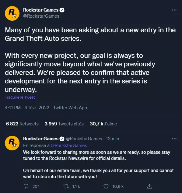 Le développement de GTA 6 est confirmé par Rockstar