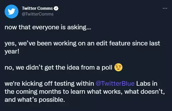 Twitter confirme l'arrivée du bouton « Edit » sur sa plateforme